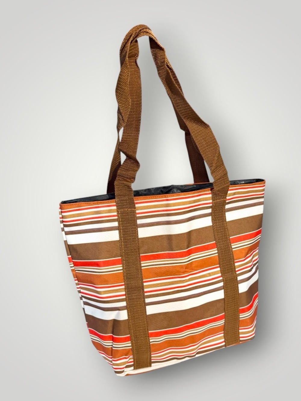 Striped Brown & Orange Insulated Tote Shoulder Bag